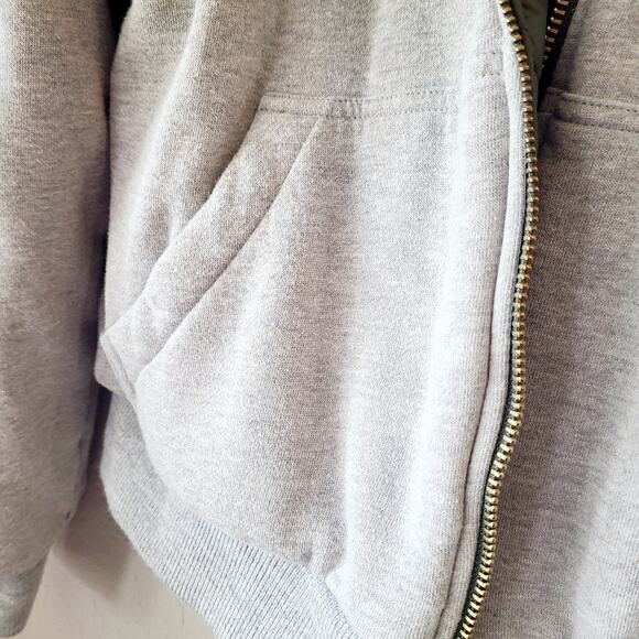 Gap Jacket Womens Medium Reversible Hooded Full Zip Quilted Bomber Green Gray‎ - Picture 5 of 10